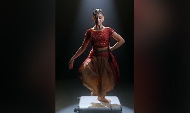 Rukmini Vijayakumar, a dancer, performs Bharatnatyam atop a Samsonite bag.