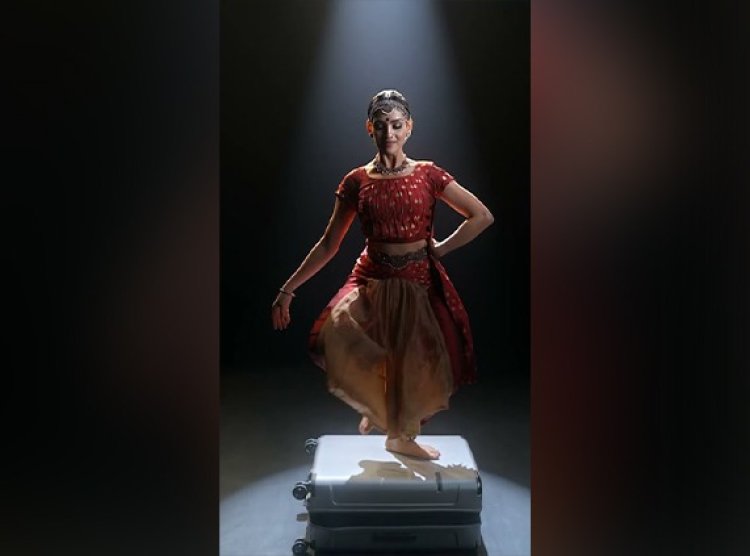Rukmini Vijayakumar, a dancer, performs Bharatnatyam atop a Samsonite bag.