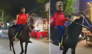 Zomato Rider's Unconventional Horseback Delivery Amidst Hyderabad Fuel Crisis Protest
