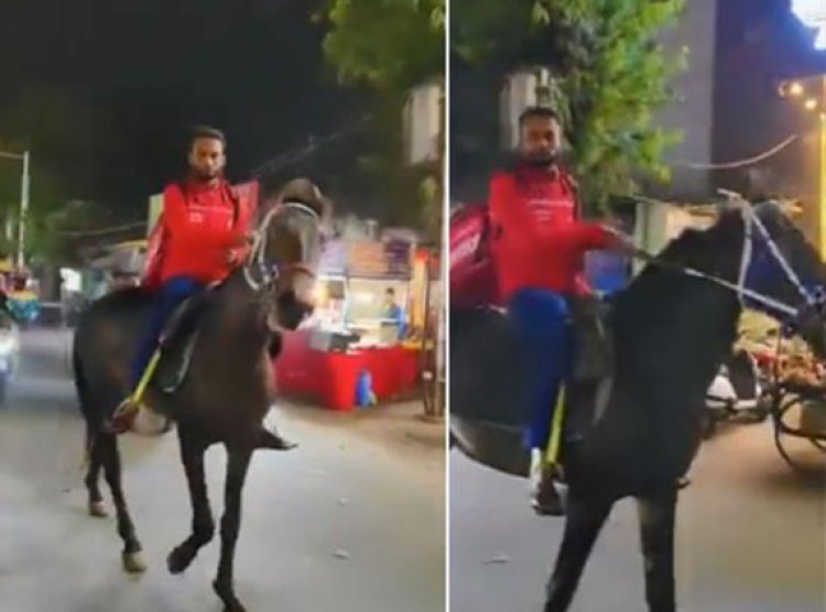 Zomato Rider's Unconventional Horseback Delivery Amidst Hyderabad Fuel Crisis Protest
