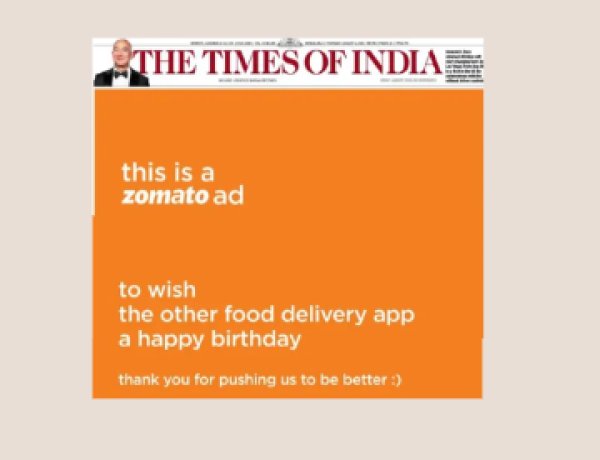 Zomato Wishes Swiggy a Happy Birthday in Rare Print Ad